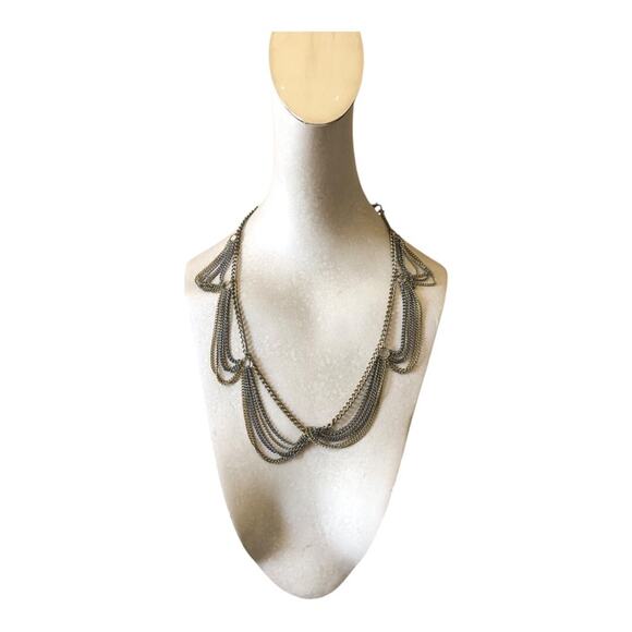 Vintage Multi Strand Contrasting Gold And Dark Silver Tones Necklace Grunge Glam - Picture 1 of 8